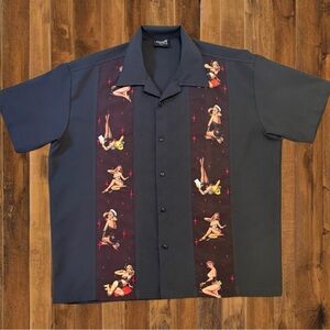 Steady Last Call Pin-Up Bowling Shirt Large | Retro Rockabilly Pinup Girls